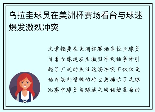 乌拉圭球员在美洲杯赛场看台与球迷爆发激烈冲突